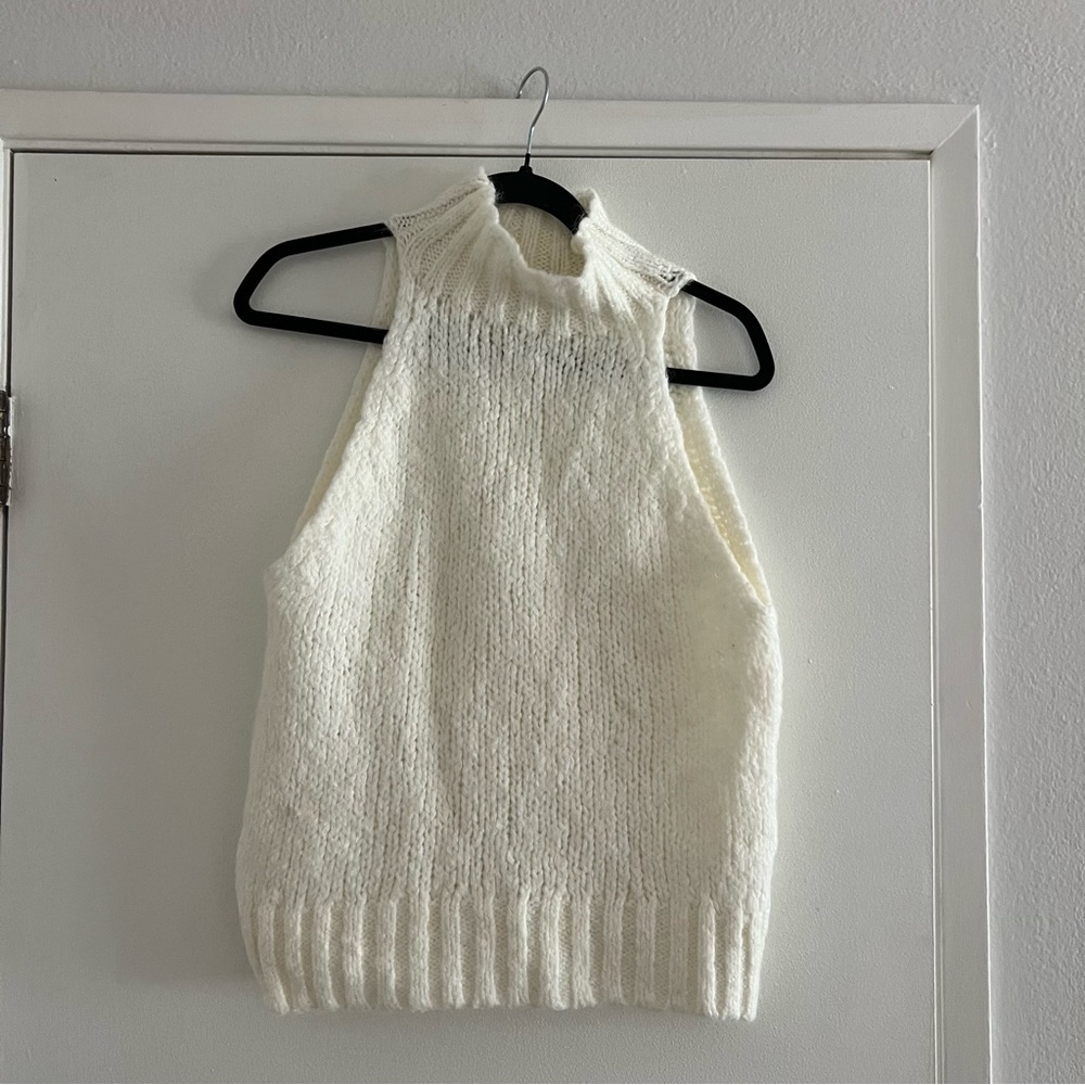 Zara Sleeveless Mock Neck Knit Sweater Top Ivory Size Small Wool Blend